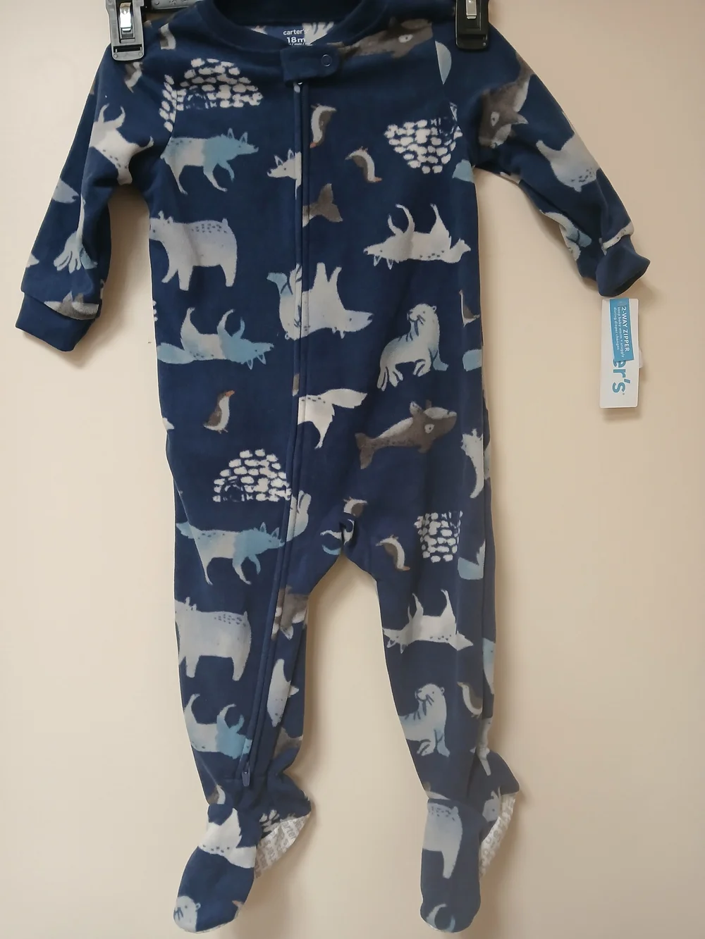 Carter's Navy Blue Animal Print Fleece Footed One-Piece
